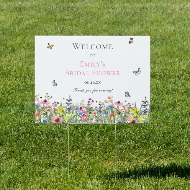 Elegant Summer Wildflower Bridal Shower Welcome Sign (Insitu)