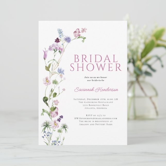 Elegant Summer Wildflower Floral Bridal Shower Invitation (Standing Front)