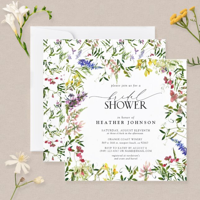 Elegant Summer Wildflower Floral Bridal Shower Invitation