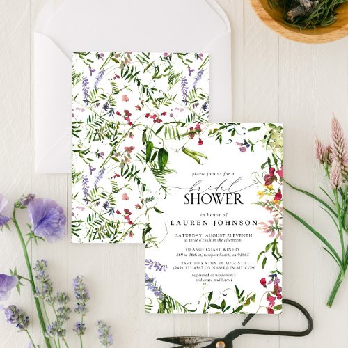 Elegant Summer Wildflower Watercolor Bridal Shower Invitation