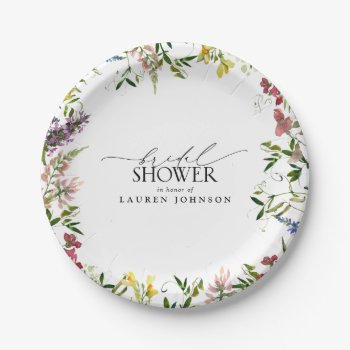 Elegant Summer Wildflower Watercolor Bridal Shower Paper Plates by elegant_invites_ at Zazzle