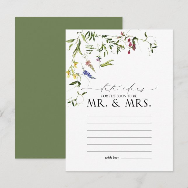 Elegant Summer Wildflower Watercolor Date Ideas Postcard (Front/Back)