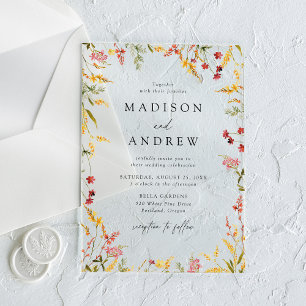 Elegant Summer Wildflower Wedding Acrylic Invitations