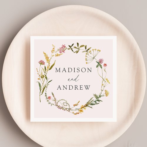 Elegant Summer Wildflower Wreath Blush Wedding Napkins