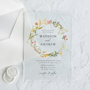 Elegant Summer Wildflower Wreath Wedding Acrylic Invitations