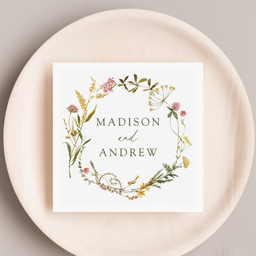 Elegant Summer Wildflower Wreath Wedding Napkins