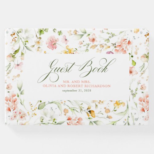 Elegant Summer Wildflowers Wedding Guest Book