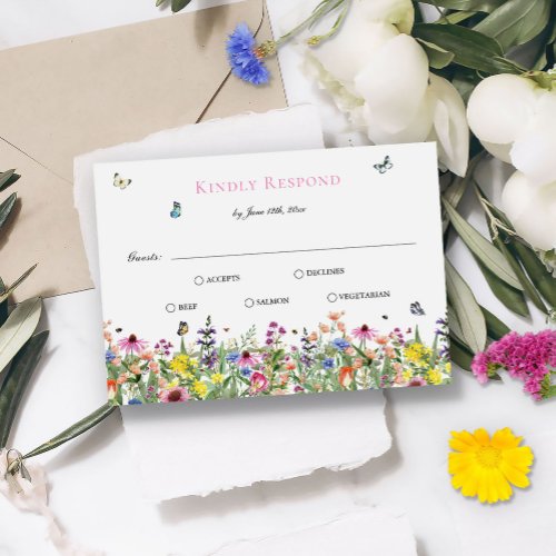 Elegant Summer Wildflowers Wedding RSVP Card