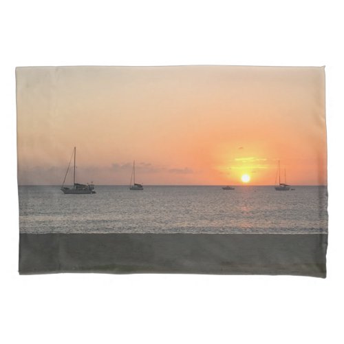 Elegant Sun Sunset Blue Ocean Sea Boats Tropical  Pillow Case