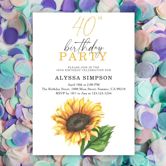Elegant Sunflower 40th Birthday Invitation (Creator Uploaded)