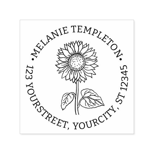 Elegant Sunflower 4 Name Return Address Self_inking Stamp
