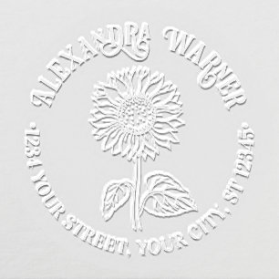 Elegant Sunflower #4 Round Name Return Address Embosser