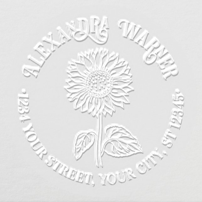 Elegant Sunflower #4 Round Name Return Address Embosser (Design)