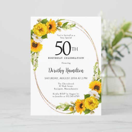 Elegant Sunflower 50th Birthday Party Invitation Zazzle