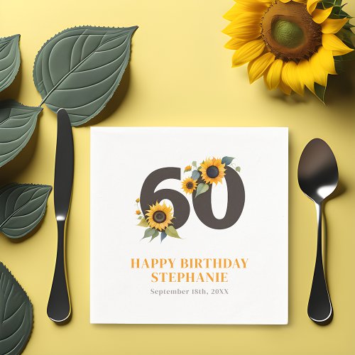Elegant Sunflower 60th Birthday Napkins