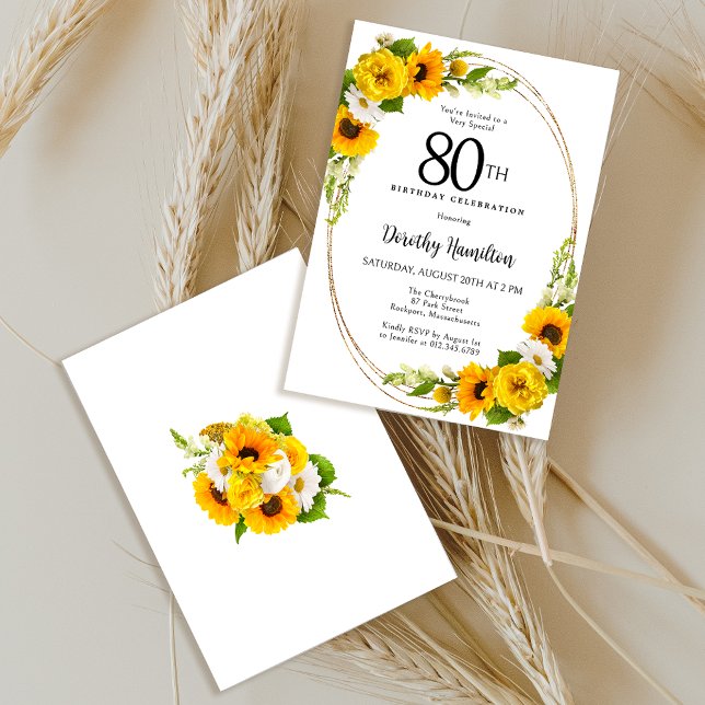 Elegant Sunflower 80th Birthday Party Invitation (Creator Uploaded)
