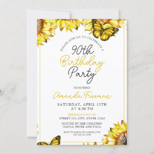 Elegant Sunflower 90th Birthday Invitation
