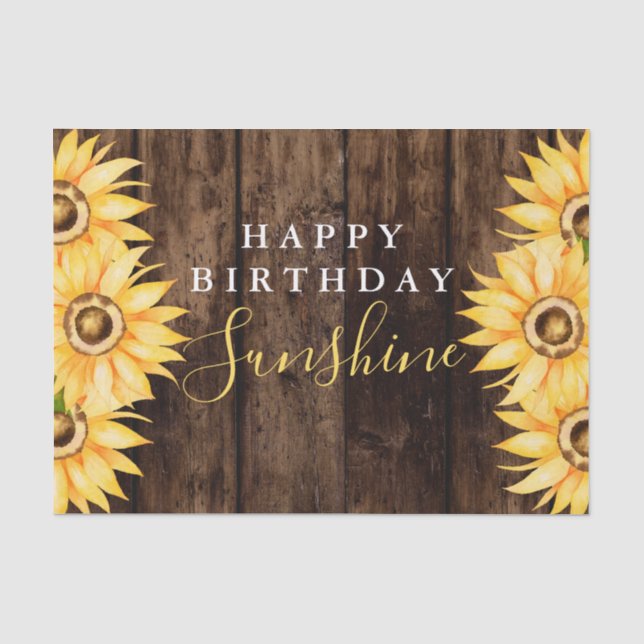 Elegant Sunflower and Barn Wood Birthday Tissue Paper (Front)