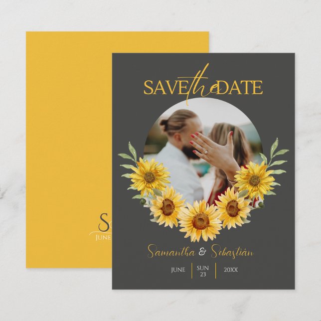 Elegant Sunflower arch photo Flat Save The Date  (Front/Back)
