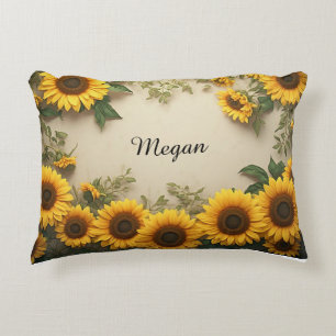Elegant Sunflower Arrangement Illustration Accent Pillow