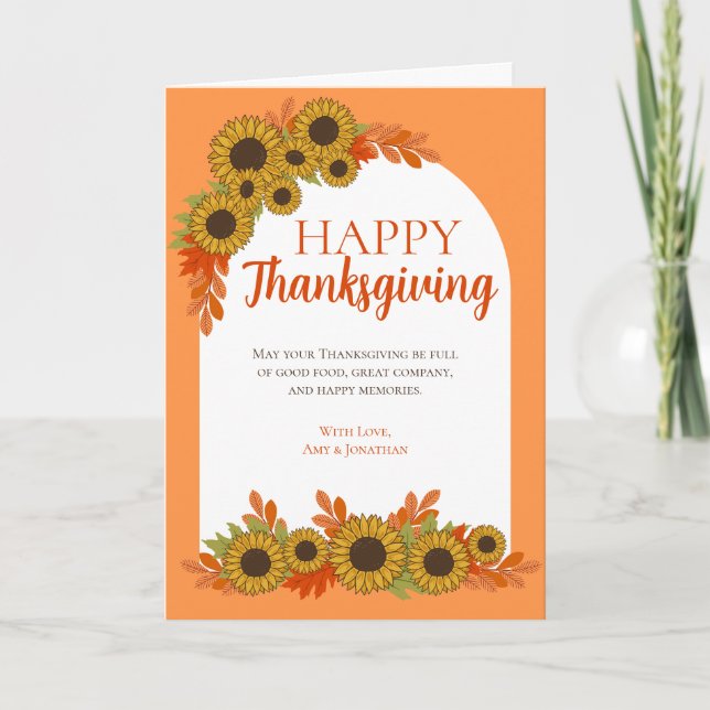 Elegant Sunflower Autumn Colors Thanksgiving Card (Front)