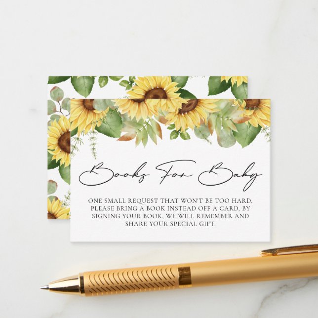 Elegant Sunflower Baby Shower Books For Baby Enclosure Card (Front/Back In Situ)