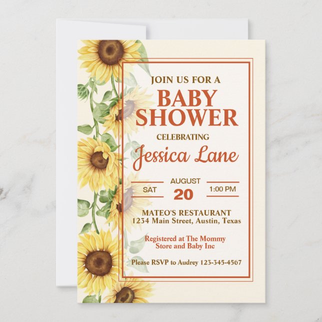 Elegant Sunflower Baby Shower Invitation (Front)