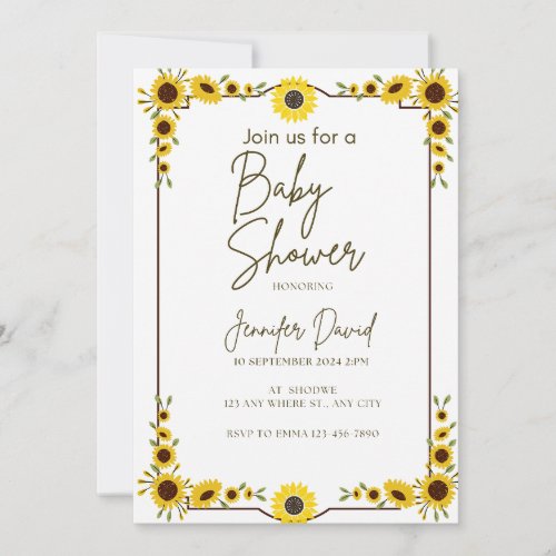 Elegant sunflower baby shower invitations