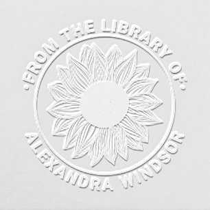 Elegant Sunflower Bloom Library Book Name Embosser