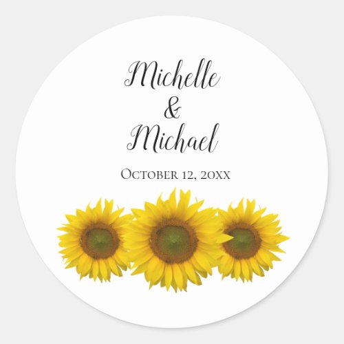 Elegant Sunflower Blooms Floral Wedding Classic Round Sticker