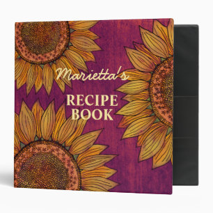Elegant Sunflower Boho Purple Personalized Recipe 3 Ring Binder