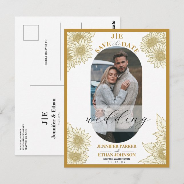 Elegant Sunflower Botanical Photo Save The Date Postcard (Front/Back)