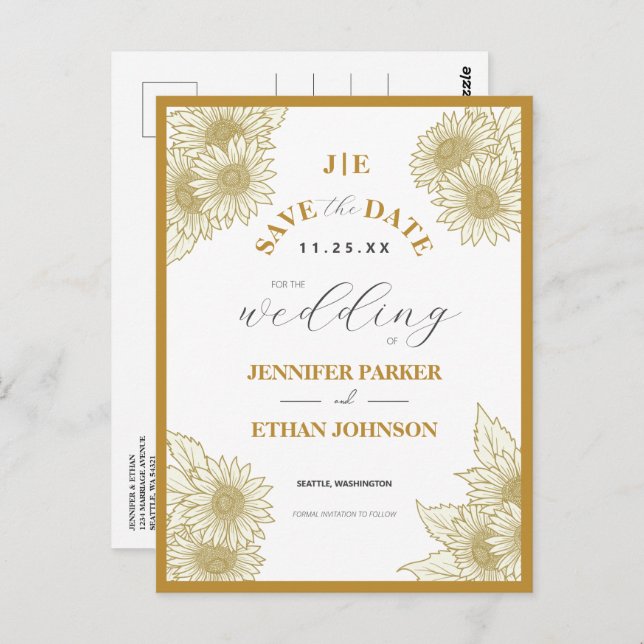 Elegant Sunflower Botanical Photo Save The Date  Postcard (Front/Back)