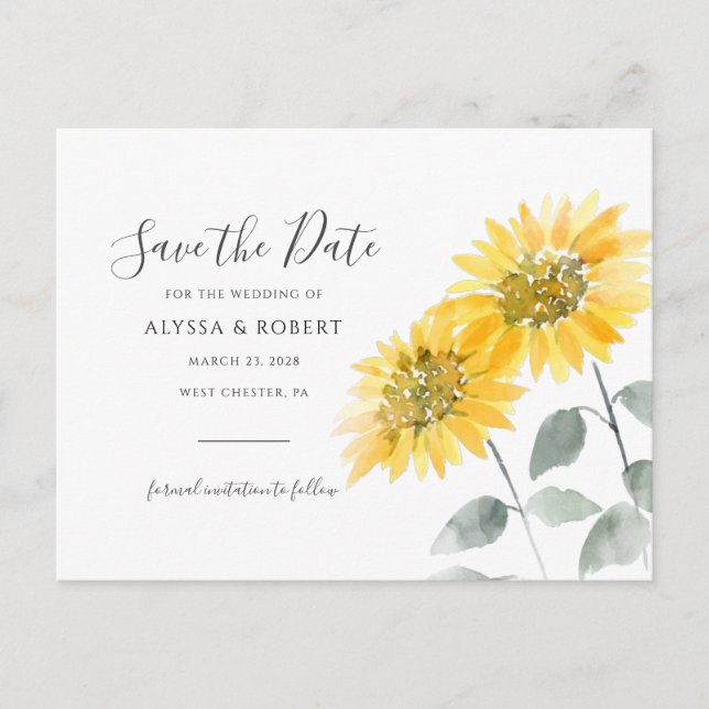 Elegant Sunflower Botanical Save The Date Announcement Postcard (Front)
