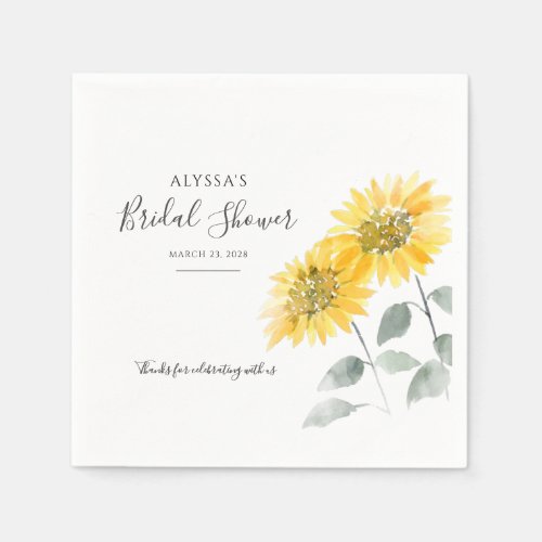 Elegant Sunflower Botanical Script Bridal Shower Napkins