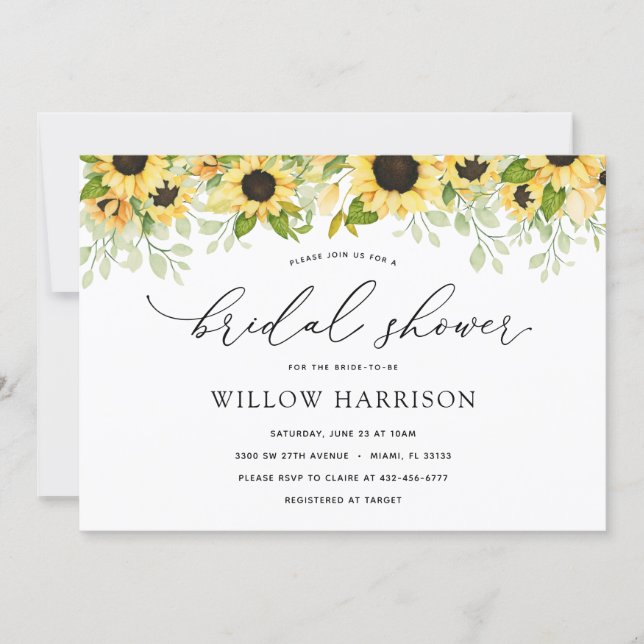 Elegant Sunflower Bridal Shower Invitation (Front)