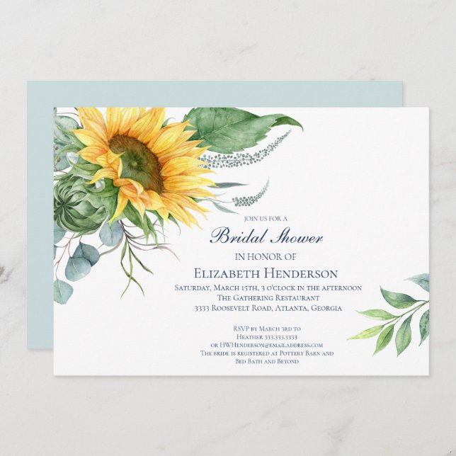Elegant Sunflower Bridal Shower Invitation (Front/Back)