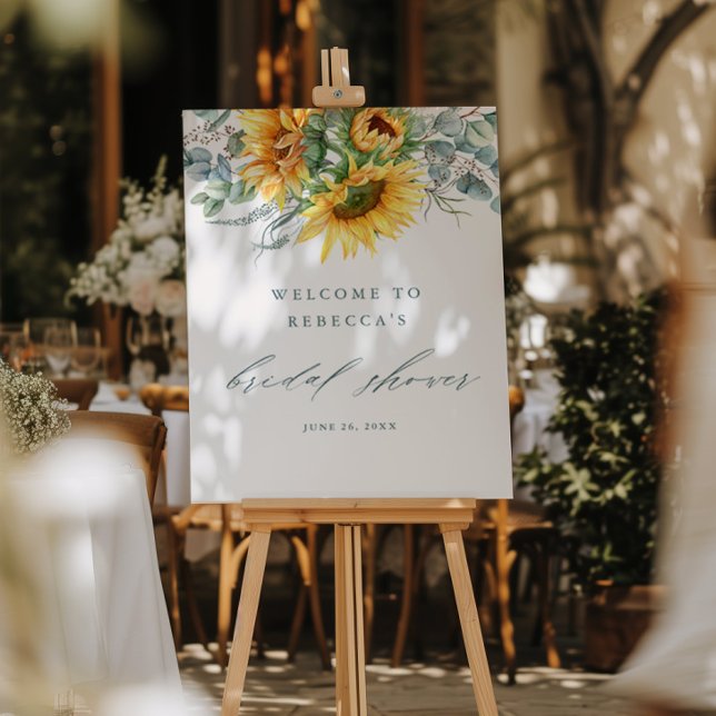 Elegant Sunflower Bridal Shower Welcome Foam Board (Rustic Sunflower Eucalyptus Script Bridal Shower Welcome Sign.)