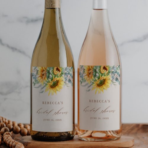 Elegant Sunflower Bridal Shower  Wine Label