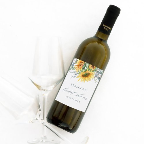 Elegant Sunflower Bridal Shower  Wine Label