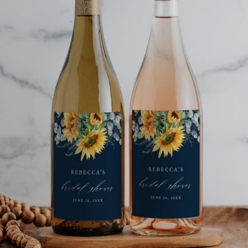 Elegant Sunflower Bridal Shower  Wine Label