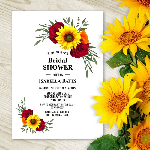 Elegant Sunflower Burgundy Rose Bridal Shower Invitation