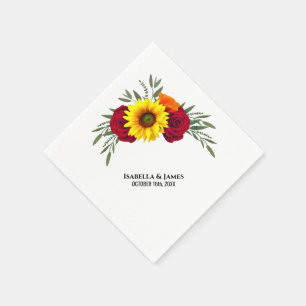 Elegant Sunflower Burgundy Rose Wedding Napkins