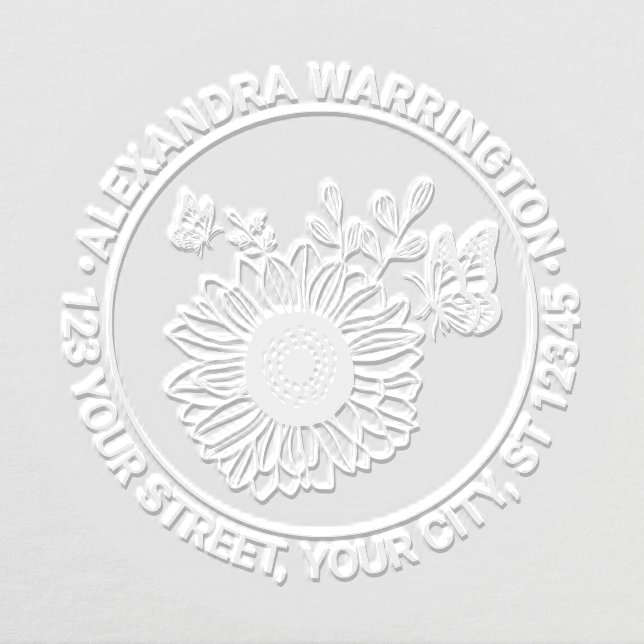 Elegant Sunflower Butterflies Name Return Address Embosser (Design)