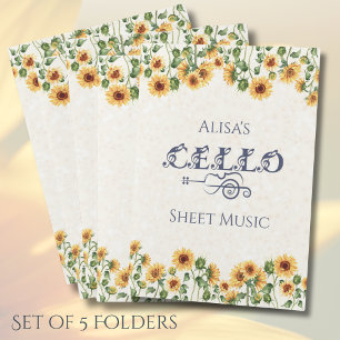 Elegant Sunflower Cello Sheet Music Folders