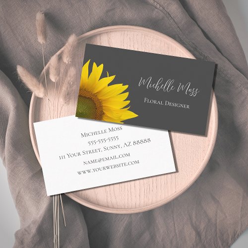 Elegant Sunflower Classic Gray Floral Designer  Business Card