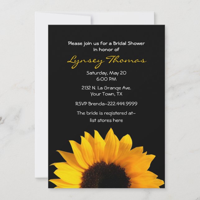 Elegant Sunflower Custom Bridal Shower Invitation (Front)