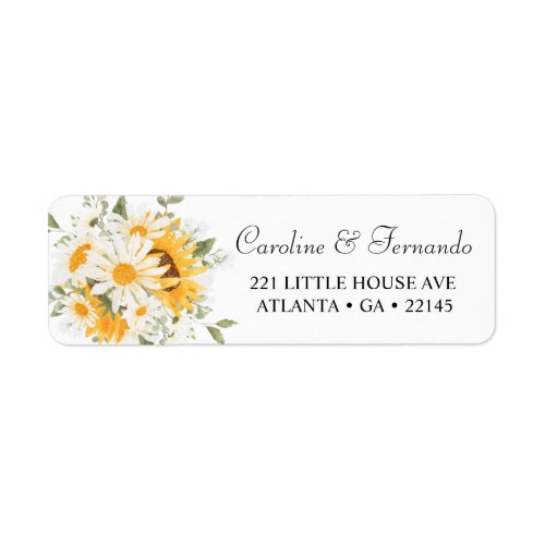 Elegant Sunflower Daisy Wedding Return Address  Label