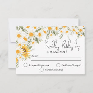 Elegant Sunflower Daisy Wedding RSVP card