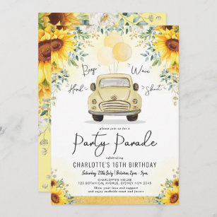 Elegant Sunflower Drive Thru Birthday Party Parade Invitation